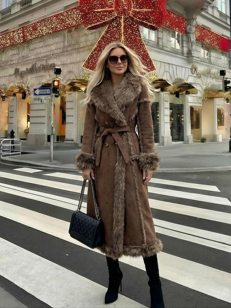 Women'S Faux Fur Coat, Autumn Winter Fashionable Long Sleeve Jacket, Elegant Thick Retro Loose Fit Medium-Length Outerwear
