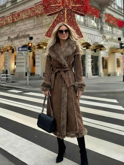 Women'S Faux Fur Coat, Autumn Winter Fashionable Long Sleeve Jacket, Elegant Thick Retro Loose Fit Medium-Length Outerwear