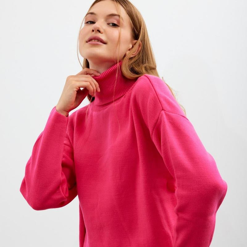 Women'S Cropped Oversized Turtleneck Sweater Solid Color Turtleneck Cropped Oversize Sweater Striped
