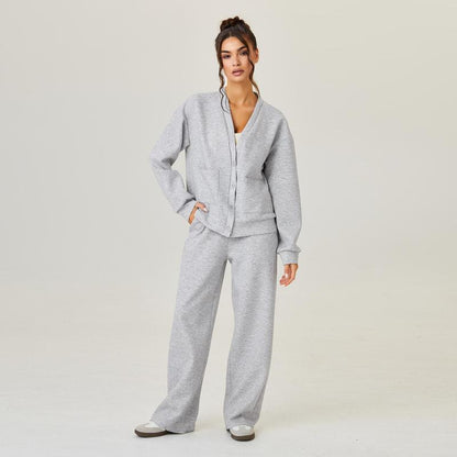 Katchme&Aerkyn Women'S Slouchy Solid Color V Neck Long Sleeve Button Cardigan & Drawstring Waist Trousers Co-Ord, Soft Two Piece Outfits for Fall & Winter(Cn)