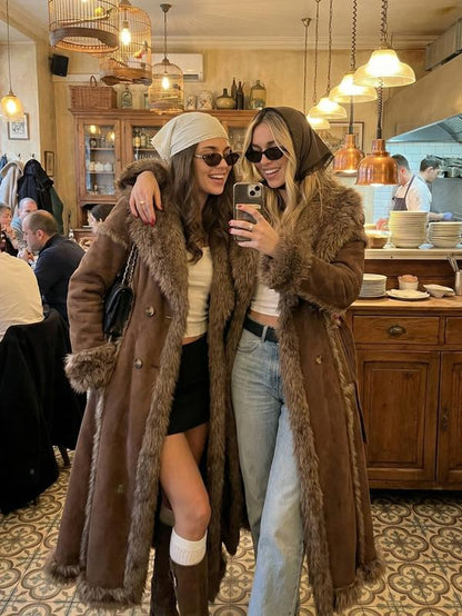 Women'S Faux Fur Coat, Autumn Winter Fashionable Long Sleeve Jacket, Elegant Thick Retro Loose Fit Medium-Length Outerwear
