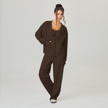 Katchme&Aerkyn Women'S Slouchy Solid Color V Neck Long Sleeve Button Cardigan & Drawstring Waist Trousers Co-Ord, Soft Two Piece Outfits for Fall & Winter(Cn)