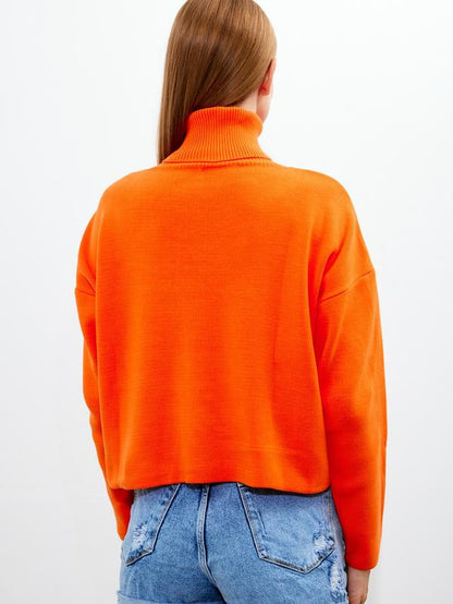 Women'S Cropped Oversized Turtleneck Sweater Solid Color Turtleneck Cropped Oversize Sweater Striped