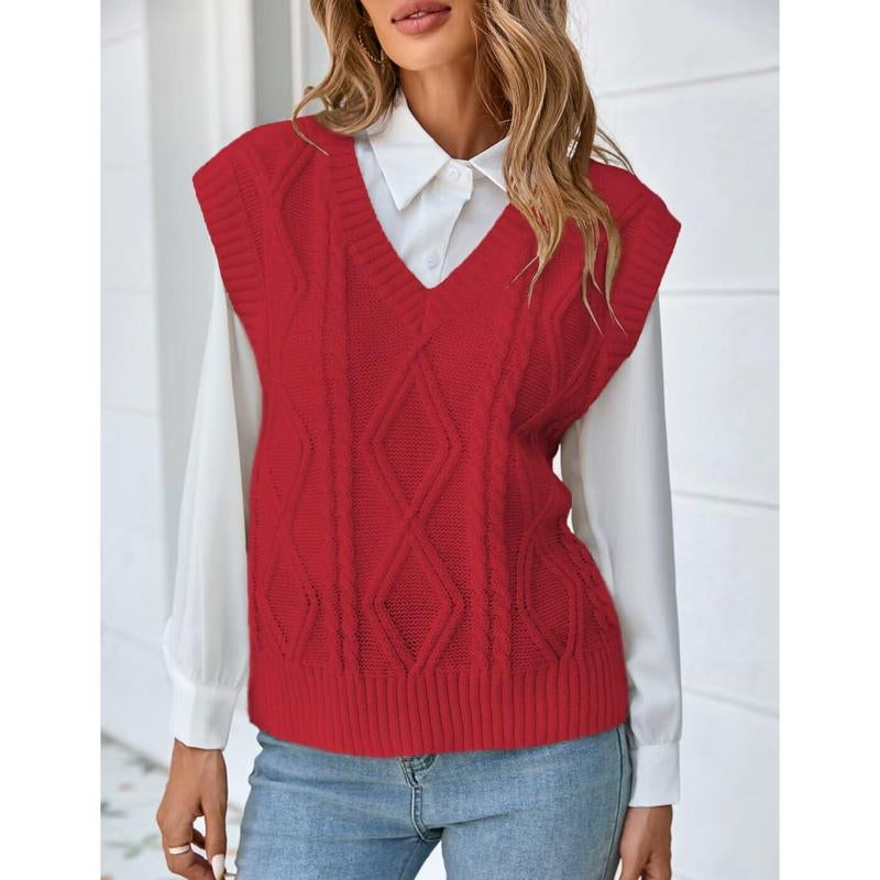Breathsunny Women'S V Neck Knit Sweater Vest Fall Houndstooth Sleeveless Pullover Crop Knitwear Preppy Style Tank Tops 2024