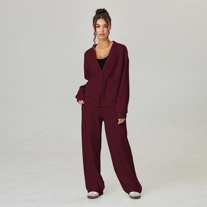 Katchme&Aerkyn Women'S Slouchy Solid Color V Neck Long Sleeve Button Cardigan & Drawstring Waist Trousers Co-Ord, Soft Two Piece Outfits for Fall & Winter(Cn)