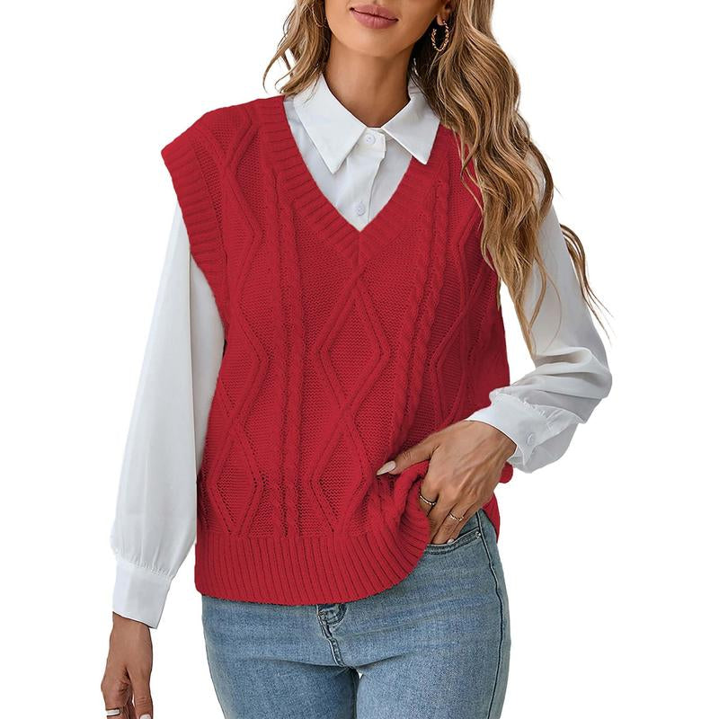 Breathsunny Women'S V Neck Knit Sweater Vest Fall Houndstooth Sleeveless Pullover Crop Knitwear Preppy Style Tank Tops 2024