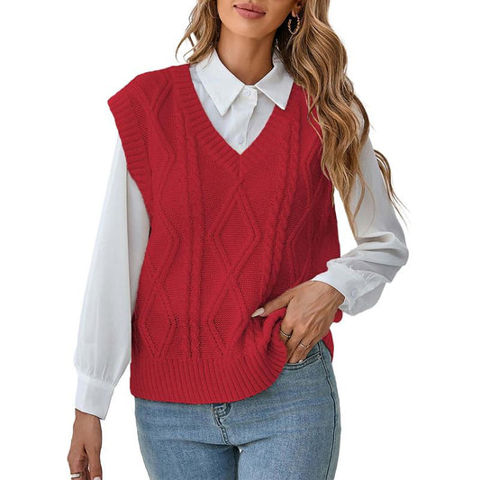 Breathsunny Women'S V Neck Knit Sweater Vest Fall Houndstooth Sleeveless Pullover Crop Knitwear Preppy Style Tank Tops 2024