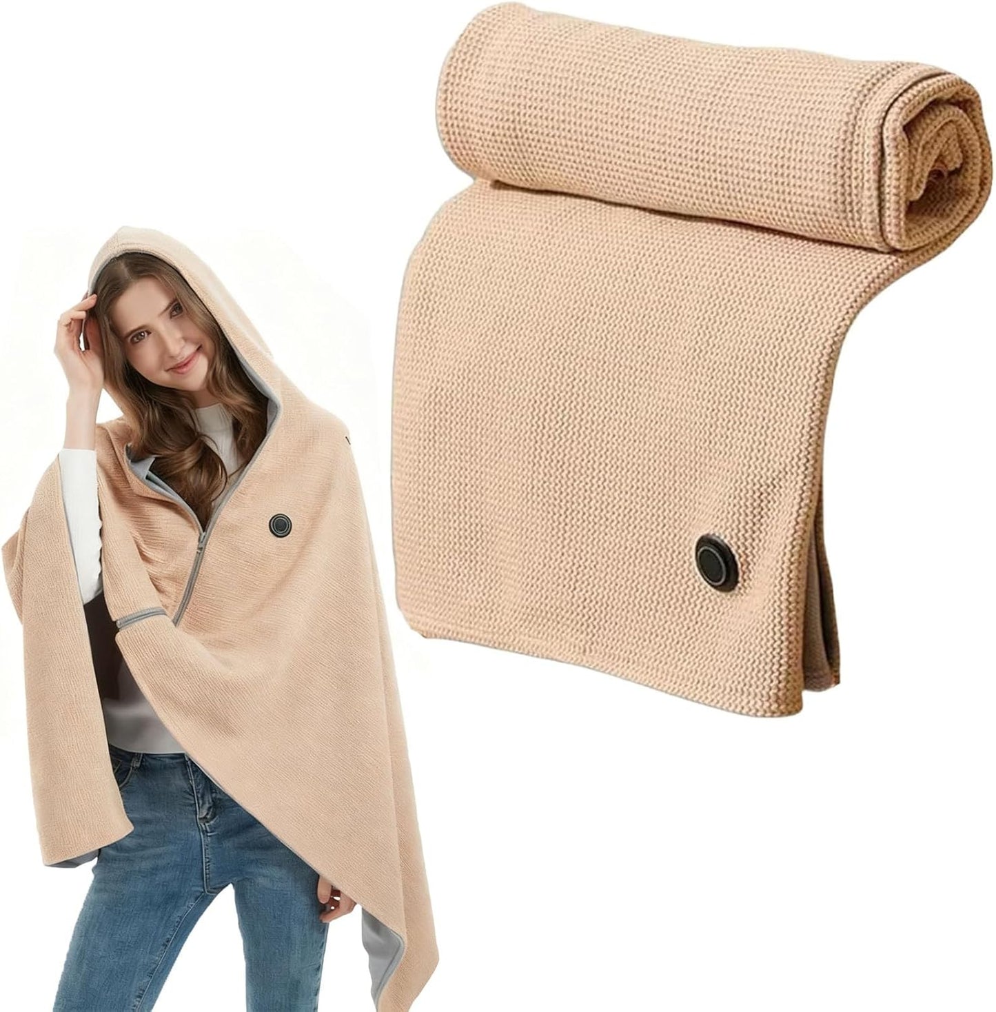 Heated Shawl Wraps for Women,Portable Heated Shawl,Portable USB Hooded Heated Blanket Shawl,Soft Zipper Shaw-L Wraps for Women with 3 Heating Levels for Outdoor, Home
