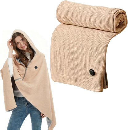 Heated Shawl Wraps for Women,Portable Heated Shawl,Portable USB Hooded Heated Blanket Shawl,Soft Zipper Shaw-L Wraps for Women with 3 Heating Levels for Outdoor, Home