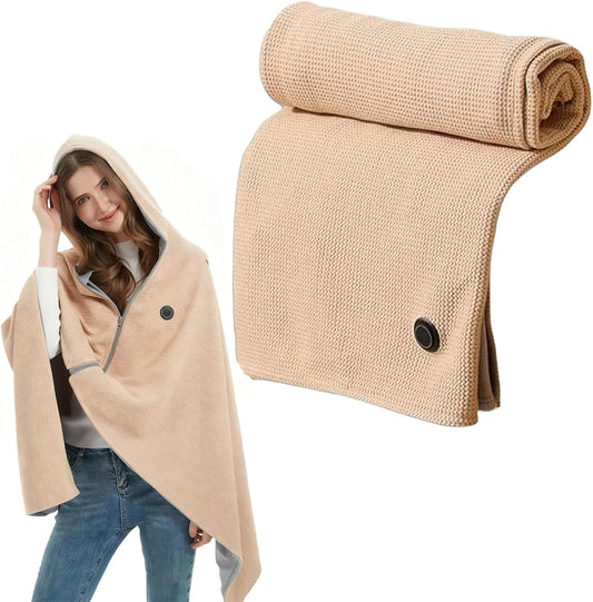 Heated Shawl Wraps for Women,Portable Heated Shawl,Portable USB Hooded Heated Blanket Shawl,Soft Zipper Shaw-L Wraps for Women with 3 Heating Levels for Outdoor, Home