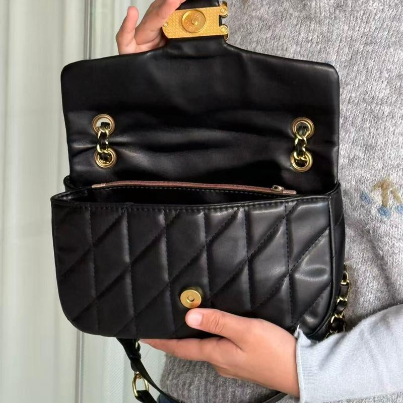 Elegant Black Quilted Crossbody Bag for Women, Classic Small Purse with Gold Chain Strap | Stylish Vegan Leather Shoulder Bag | Versatile Evening Handbag for Dating and Parties | Timeless Fashion Gifts for Her