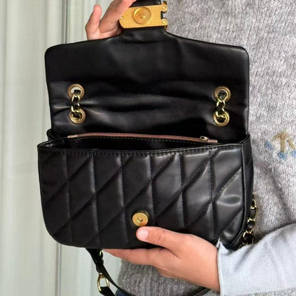 Elegant Black Quilted Crossbody Bag for Women, Classic Small Purse with Gold Chain Strap | Stylish Vegan Leather Shoulder Bag | Versatile Evening Handbag for Dating and Parties | Timeless Fashion Gifts for Her