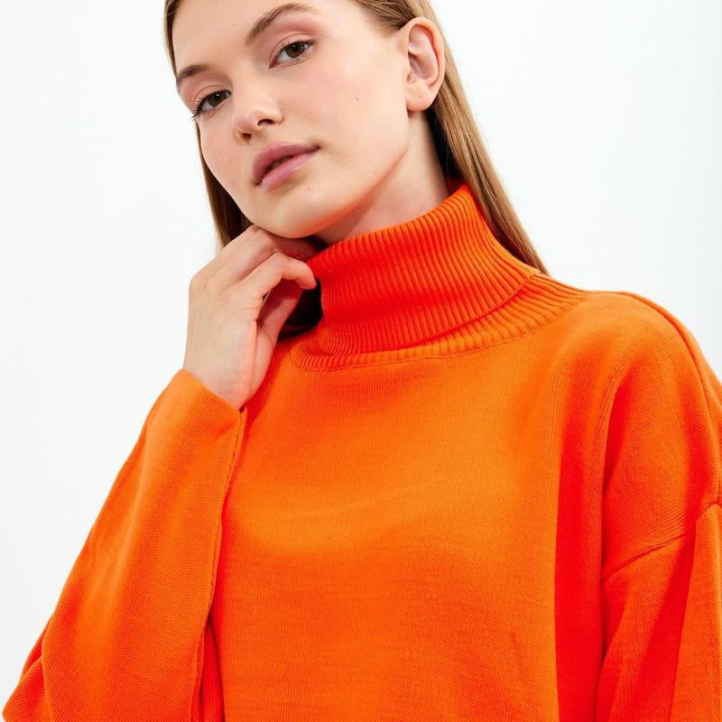 Women'S Cropped Oversized Turtleneck Sweater Solid Color Turtleneck Cropped Oversize Sweater Striped