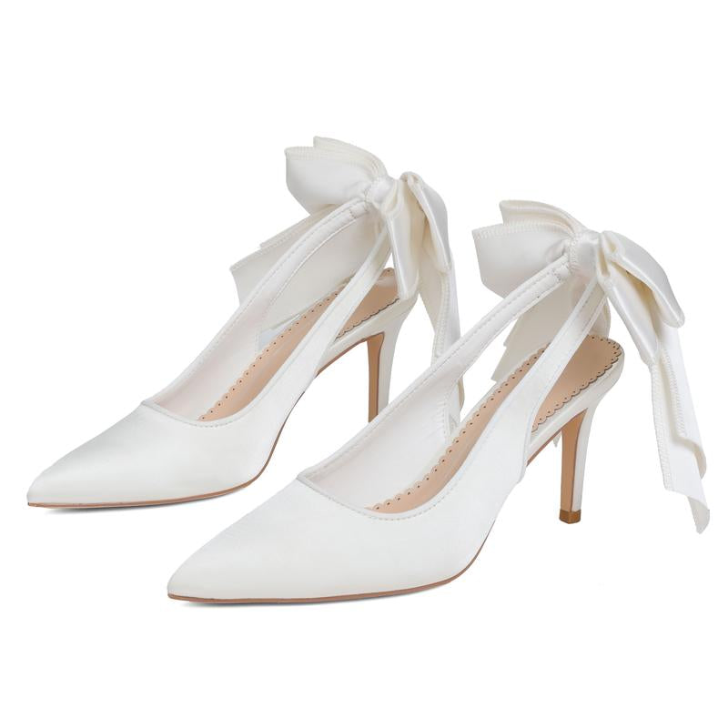 CYNLLIO Womens Heeled Pumps Closed Pointed Toe Stiletto High Heels Jennifers Body Heels Bowknot Ribbon Slingback Comfy Slip on Party Wedding Prom Bridal Evening Dating Work Casual Teacup Pump Fashionable Summer Fall Winter Dressy Shoes