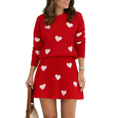 Tankaneo Womens Skirt 2 Piece Sweater Set Long Sleeve Crewneck Sweaters Pleated Mini Skirt Knit Lounge Sets