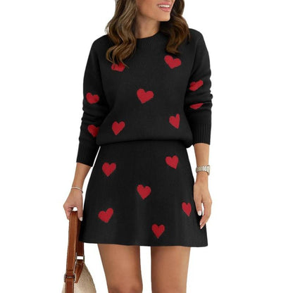 Tankaneo Womens Skirt 2 Piece Sweater Set Long Sleeve Crewneck Sweaters Pleated Mini Skirt Knit Lounge Sets