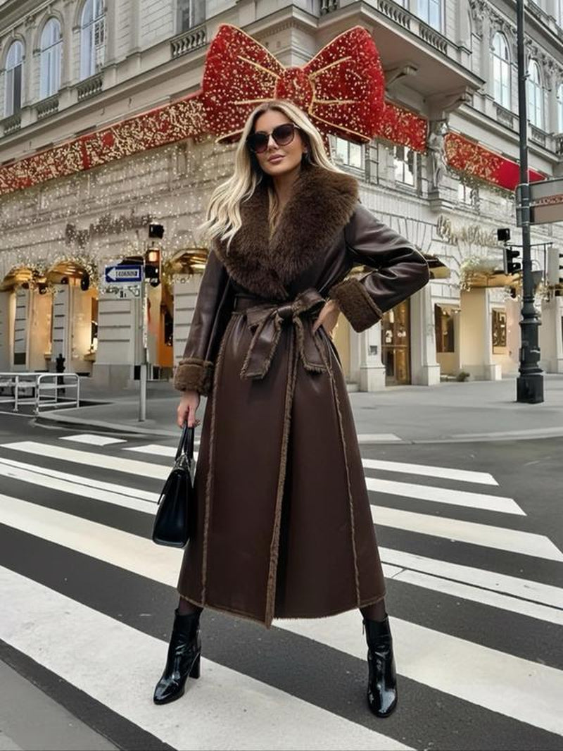 Women'S Winter Faux Fur Coat, Loose Fit Long Sleeve Mid-Length Jacket, Fashionable Daily Wear Outerwear for Women