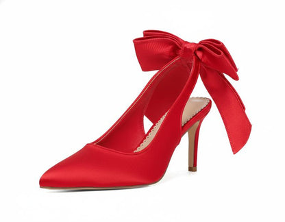CYNLLIO Womens Heeled Pumps Closed Pointed Toe Stiletto High Heels Jennifers Body Heels Bowknot Ribbon Slingback Comfy Slip on Party Wedding Prom Bridal Evening Dating Work Casual Teacup Pump Fashionable Summer Fall Winter Dressy Shoes
