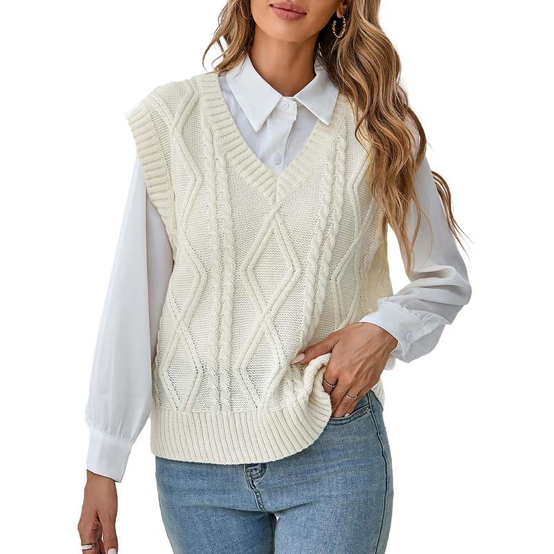Breathsunny Women'S V Neck Knit Sweater Vest Fall Houndstooth Sleeveless Pullover Crop Knitwear Preppy Style Tank Tops 2024