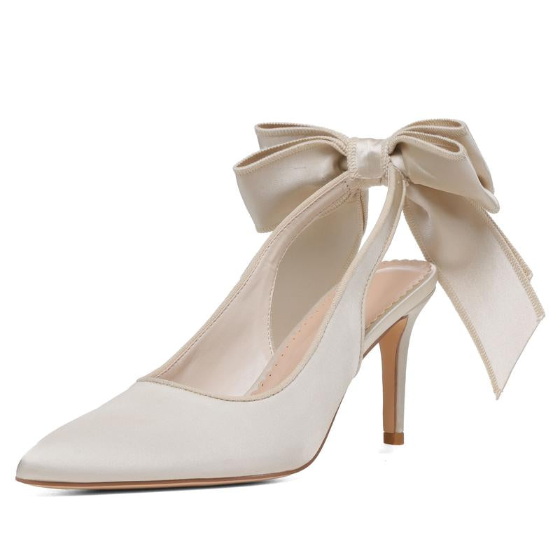CYNLLIO Womens Heeled Pumps Closed Pointed Toe Stiletto High Heels Jennifers Body Heels Bowknot Ribbon Slingback Comfy Slip on Party Wedding Prom Bridal Evening Dating Work Casual Teacup Pump Fashionable Summer Fall Winter Dressy Shoes
