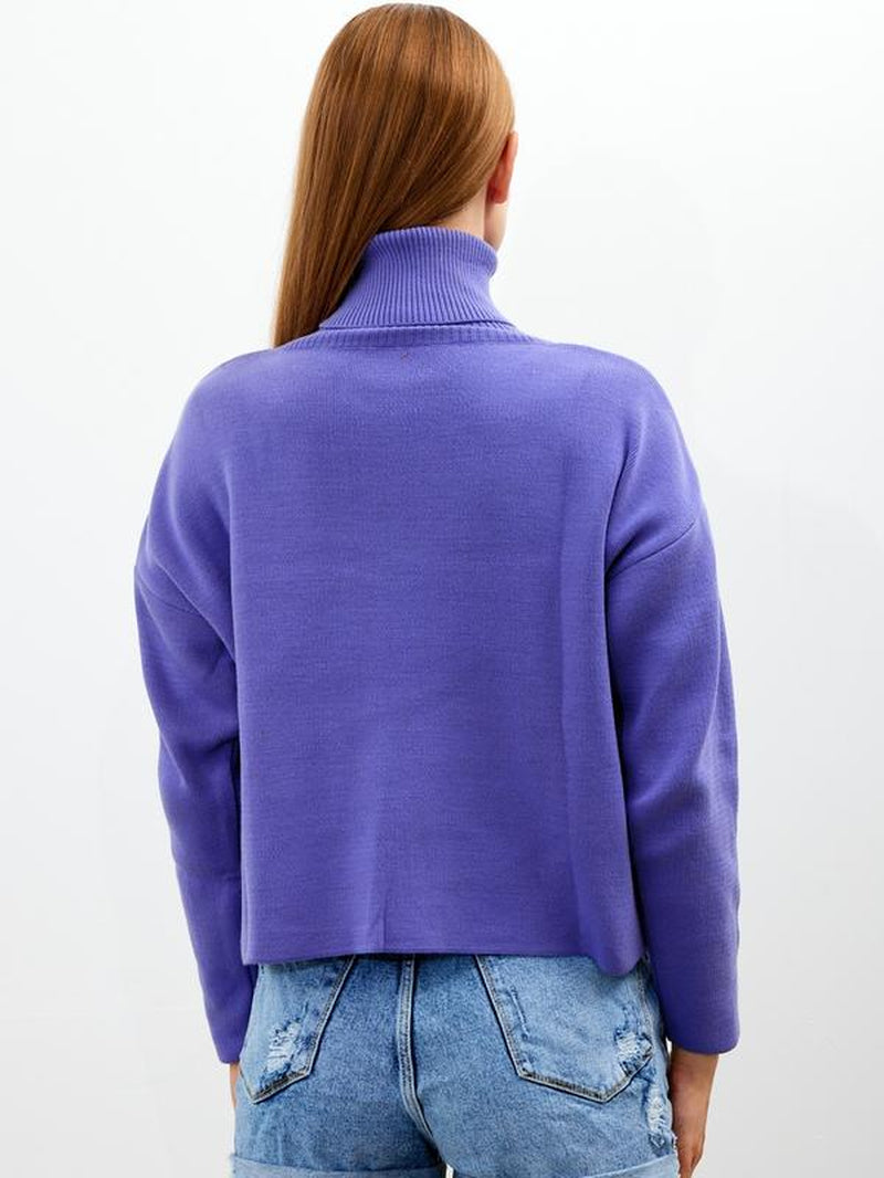 Women'S Cropped Oversized Turtleneck Sweater Solid Color Turtleneck Cropped Oversize Sweater Striped