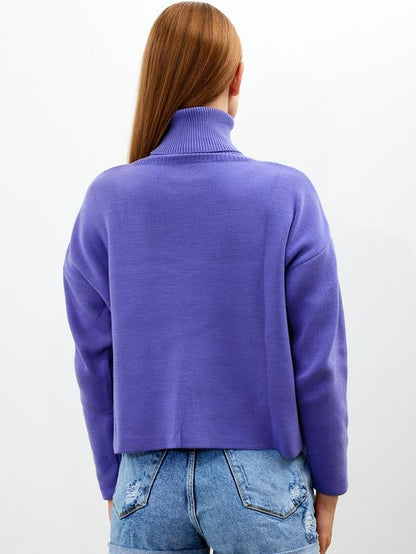 Women'S Cropped Oversized Turtleneck Sweater Solid Color Turtleneck Cropped Oversize Sweater Striped