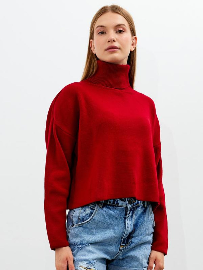 Women'S Cropped Oversized Turtleneck Sweater Solid Color Turtleneck Cropped Oversize Sweater Striped
