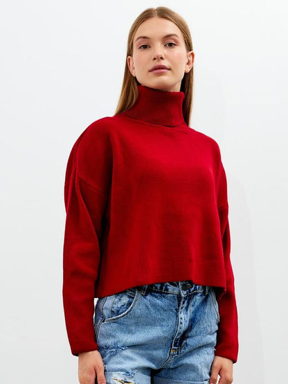 Women'S Cropped Oversized Turtleneck Sweater Solid Color Turtleneck Cropped Oversize Sweater Striped