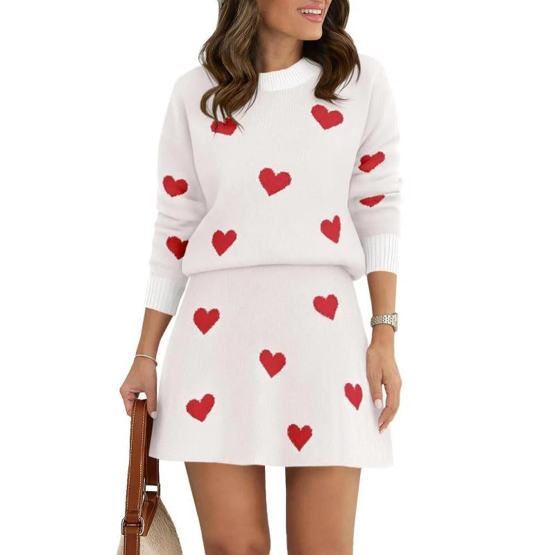 Tankaneo Womens Skirt 2 Piece Sweater Set Long Sleeve Crewneck Sweaters Pleated Mini Skirt Knit Lounge Sets