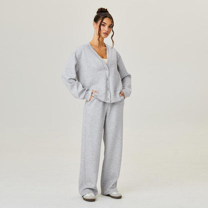 Katchme&Aerkyn Women'S Slouchy Solid Color V Neck Long Sleeve Button Cardigan & Drawstring Waist Trousers Co-Ord, Soft Two Piece Outfits for Fall & Winter(Cn)