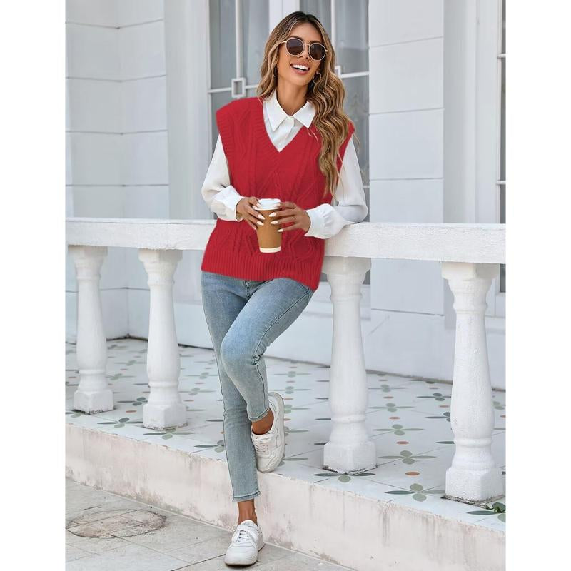 Breathsunny Women'S V Neck Knit Sweater Vest Fall Houndstooth Sleeveless Pullover Crop Knitwear Preppy Style Tank Tops 2024