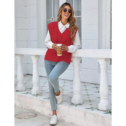 Breathsunny Women'S V Neck Knit Sweater Vest Fall Houndstooth Sleeveless Pullover Crop Knitwear Preppy Style Tank Tops 2024