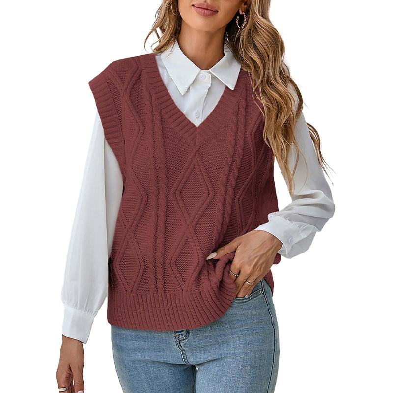 Breathsunny Women'S V Neck Knit Sweater Vest Fall Houndstooth Sleeveless Pullover Crop Knitwear Preppy Style Tank Tops 2024