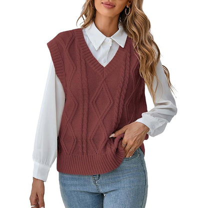 Breathsunny Women'S V Neck Knit Sweater Vest Fall Houndstooth Sleeveless Pullover Crop Knitwear Preppy Style Tank Tops 2024