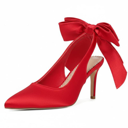 CYNLLIO Womens Heeled Pumps Closed Pointed Toe Stiletto High Heels Jennifers Body Heels Bowknot Ribbon Slingback Comfy Slip on Party Wedding Prom Bridal Evening Dating Work Casual Teacup Pump Fashionable Summer Fall Winter Dressy Shoes