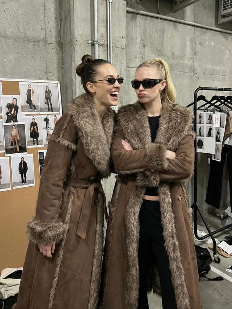 Women'S Faux Fur Coat, Autumn Winter Fashionable Long Sleeve Jacket, Elegant Thick Retro Loose Fit Medium-Length Outerwear