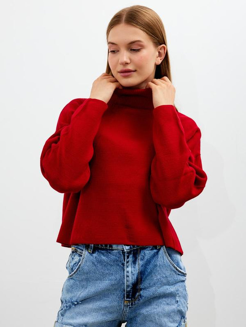 Women'S Cropped Oversized Turtleneck Sweater Solid Color Turtleneck Cropped Oversize Sweater Striped