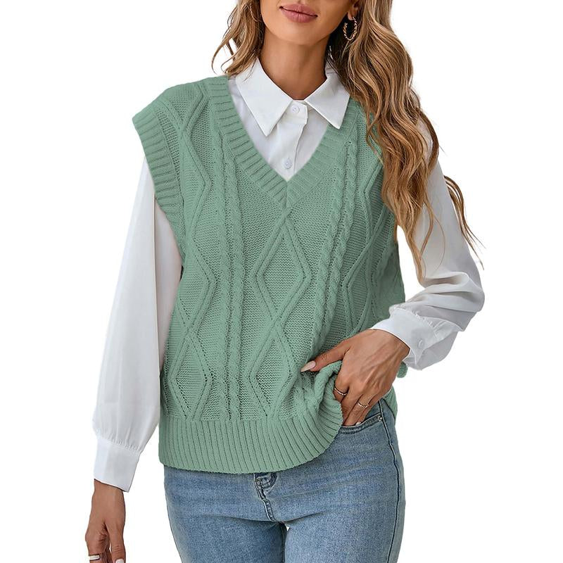 Breathsunny Women'S V Neck Knit Sweater Vest Fall Houndstooth Sleeveless Pullover Crop Knitwear Preppy Style Tank Tops 2024