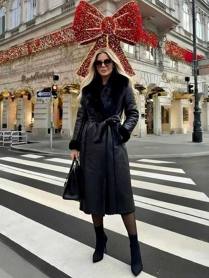 Women'S Winter Faux Fur Coat, Loose Fit Long Sleeve Mid-Length Jacket, Fashionable Daily Wear Outerwear for Women