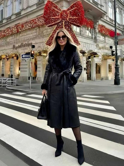 Women'S Winter Faux Fur Coat, Loose Fit Long Sleeve Mid-Length Jacket, Fashionable Daily Wear Outerwear for Women