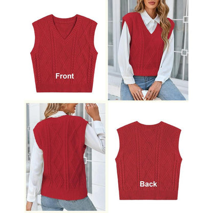 Breathsunny Women'S V Neck Knit Sweater Vest Fall Houndstooth Sleeveless Pullover Crop Knitwear Preppy Style Tank Tops 2024