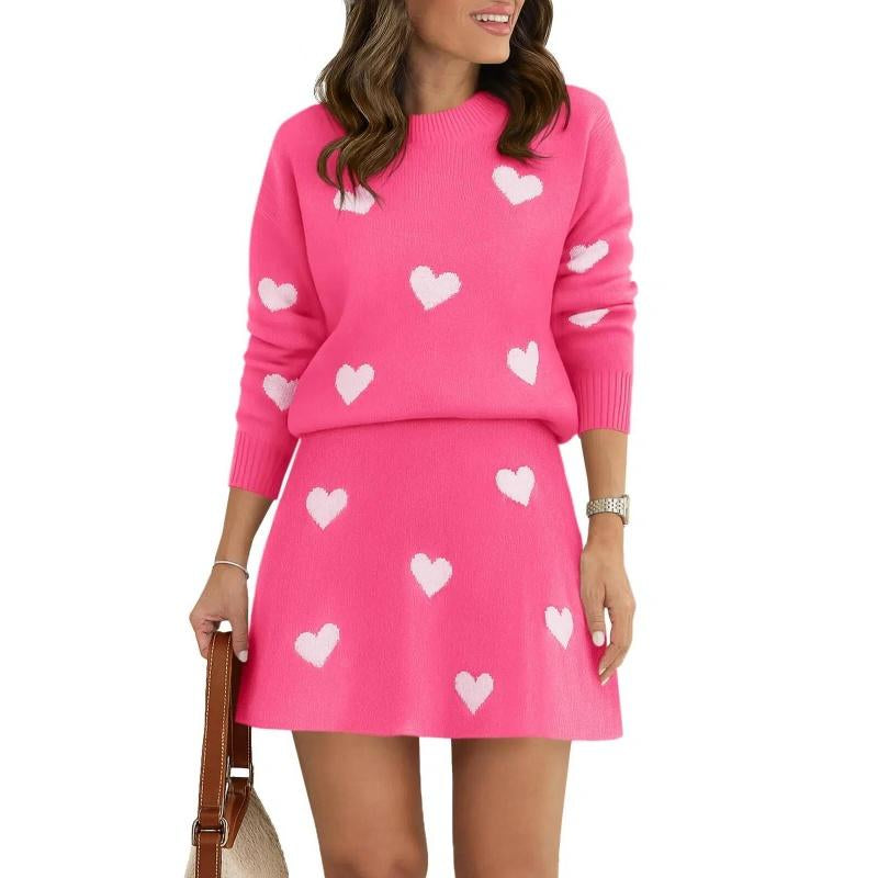 Tankaneo Womens Skirt 2 Piece Sweater Set Long Sleeve Crewneck Sweaters Pleated Mini Skirt Knit Lounge Sets