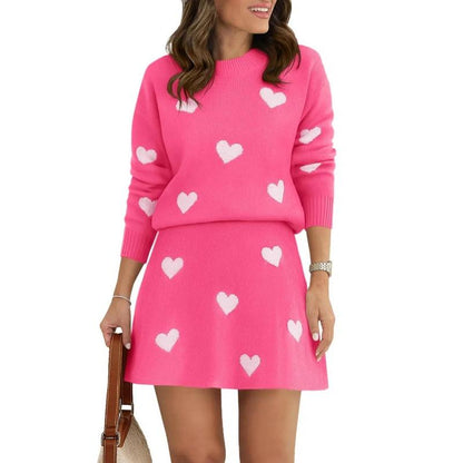 Tankaneo Womens Skirt 2 Piece Sweater Set Long Sleeve Crewneck Sweaters Pleated Mini Skirt Knit Lounge Sets