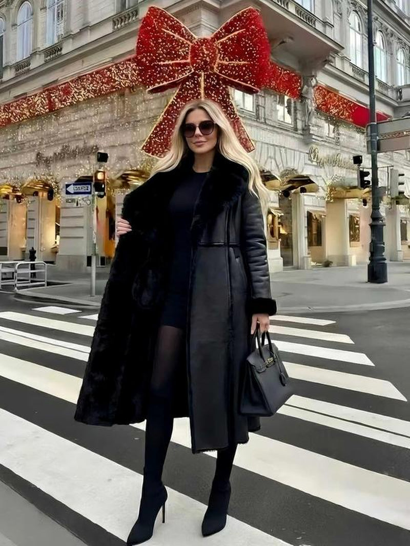 Women'S Winter Faux Fur Coat, Loose Fit Long Sleeve Mid-Length Jacket, Fashionable Daily Wear Outerwear for Women