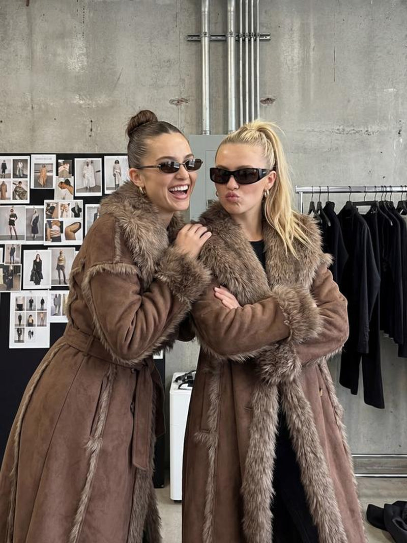 Women'S Faux Fur Coat, Autumn Winter Fashionable Long Sleeve Jacket, Elegant Thick Retro Loose Fit Medium-Length Outerwear