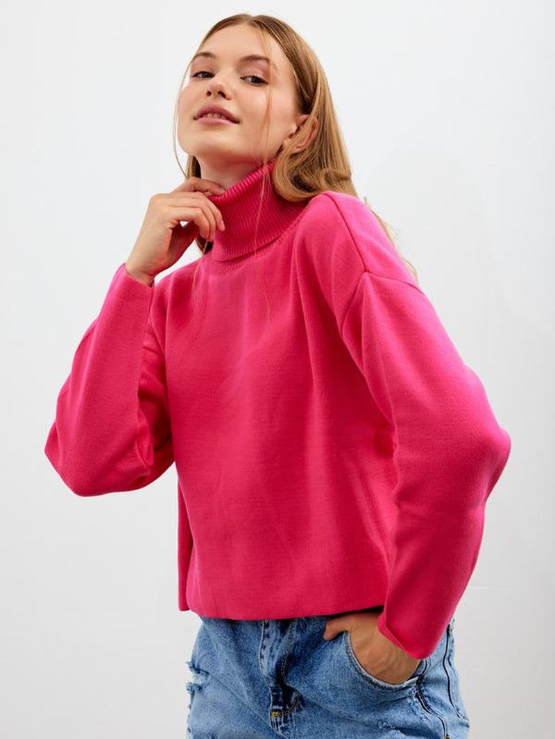 Women'S Cropped Oversized Turtleneck Sweater Solid Color Turtleneck Cropped Oversize Sweater Striped