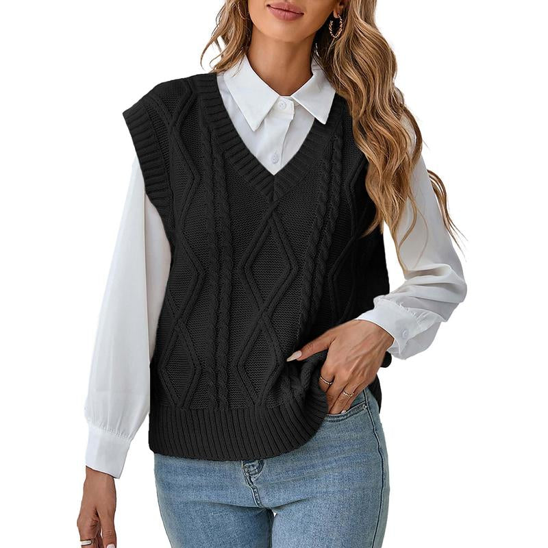 Breathsunny Women'S V Neck Knit Sweater Vest Fall Houndstooth Sleeveless Pullover Crop Knitwear Preppy Style Tank Tops 2024